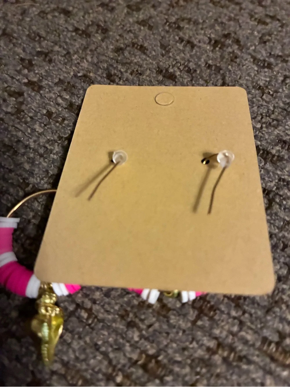 Handmade Pink & White Beaded Hoop Earrings with Gold Shell Charm